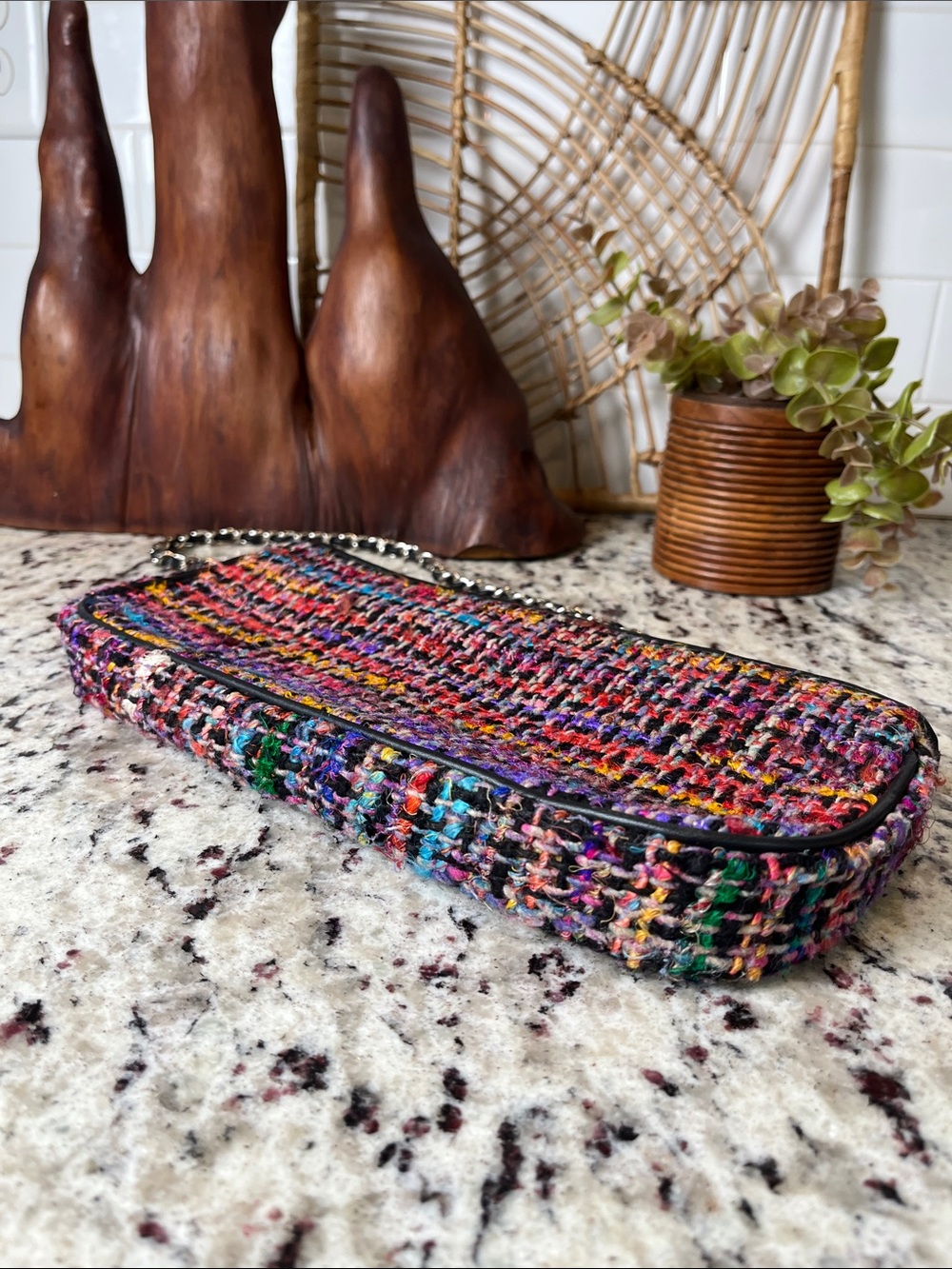 Talbots Multicolor Tweed Shoulder Bag with Black Trim & Chain - Picture 5 of 12